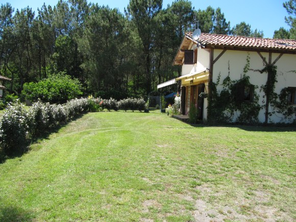 vue du terrain vert, fraichement tondu de la maison annexe