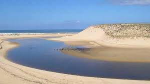 embouchure du courant d'huchet au milieu du sable de la plage 